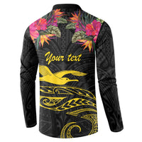 Kiribati Independence Day Personalised Button Sweatshirt Gold Frigatebird with Polynesian Pattern