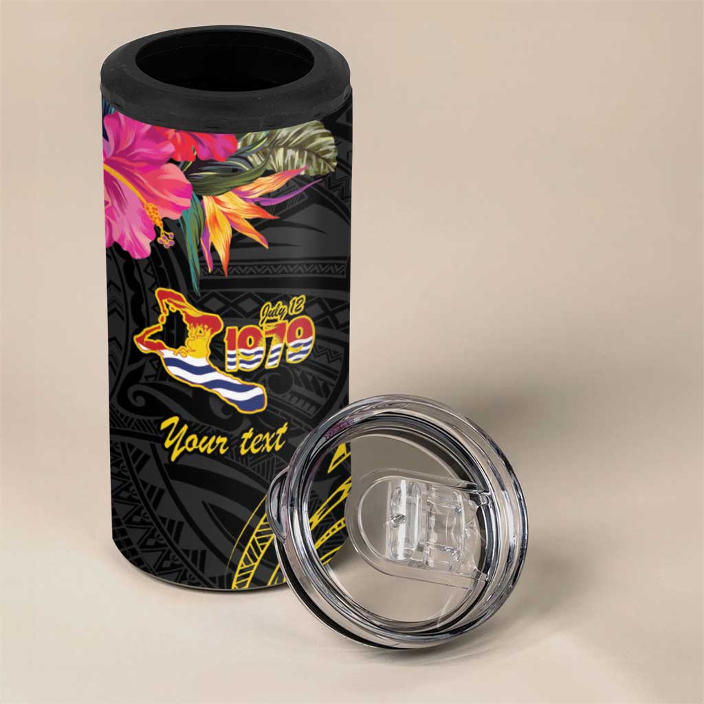 Kiribati Independence Day Personalised 4 in 1 Can Cooler Tumbler Gold Frigatebird with Polynesian Pattern