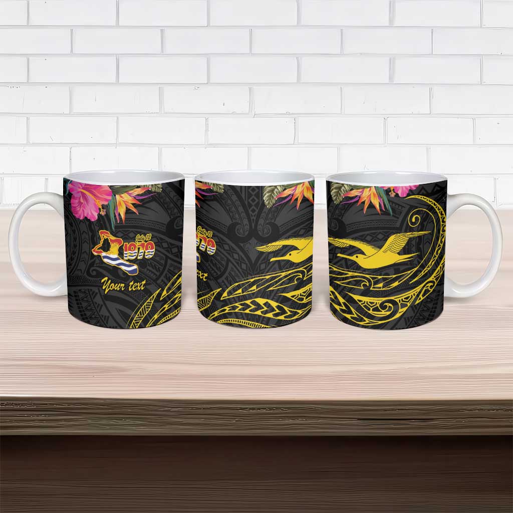 Kiribati Independence Day Personalised Ceramic Mug Gold Frigatebird with Polynesian Pattern - Polynesian Pride