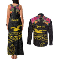 Kiribati Independence Day Personalised Couples Matching Tank Maxi Dress and Long Sleeve Button Shirt Gold Frigatebird with Polynesian Pattern