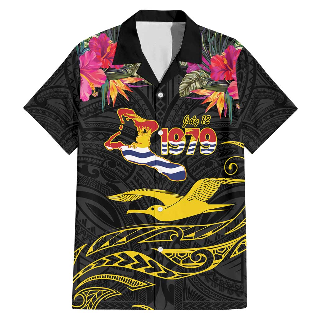 Kiribati Independence Day Personalised Family Matching Mermaid Dress and Hawaiian Shirt Gold Frigatebird with Polynesian Pattern