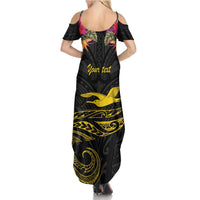 Kiribati Independence Day Personalised Family Matching Summer Maxi Dress and Hawaiian Shirt Gold Frigatebird with Polynesian Pattern