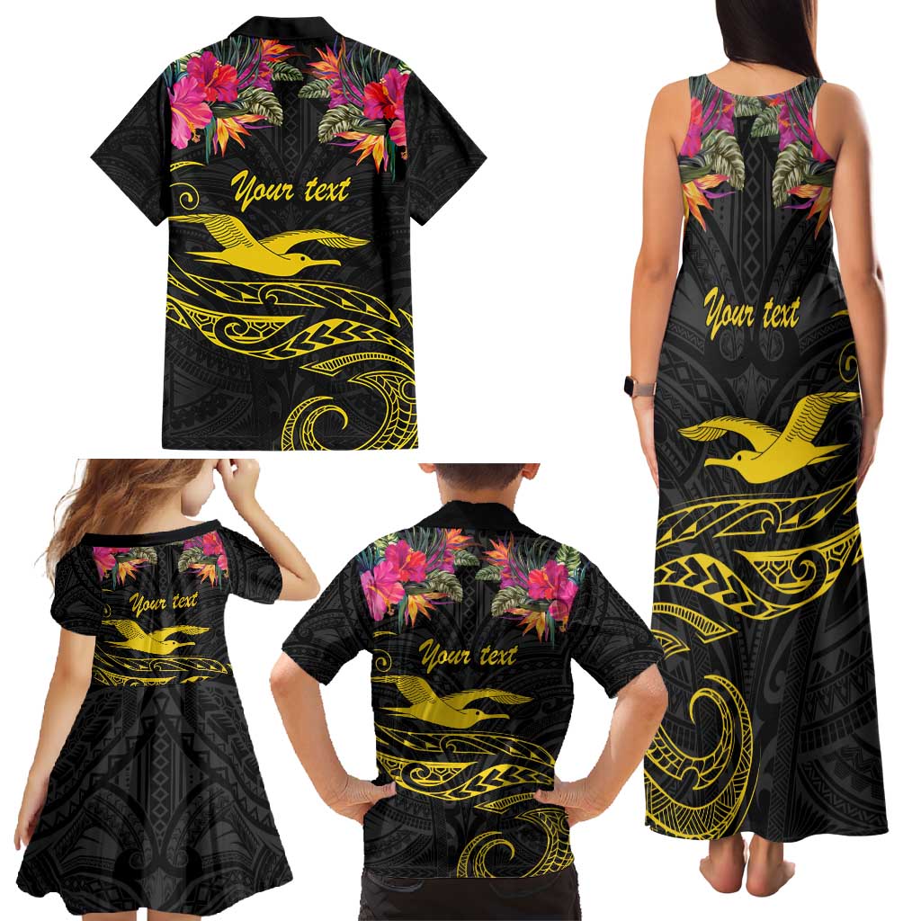 Kiribati Independence Day Personalised Family Matching Tank Maxi Dress and Hawaiian Shirt Gold Frigatebird with Polynesian Pattern