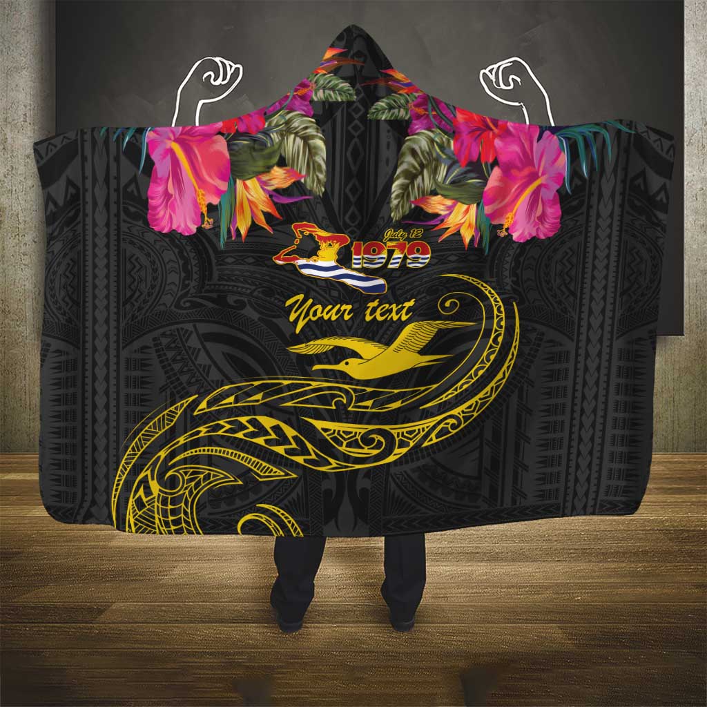 Kiribati Independence Day Personalised Hooded Blanket Gold Frigatebird with Polynesian Pattern