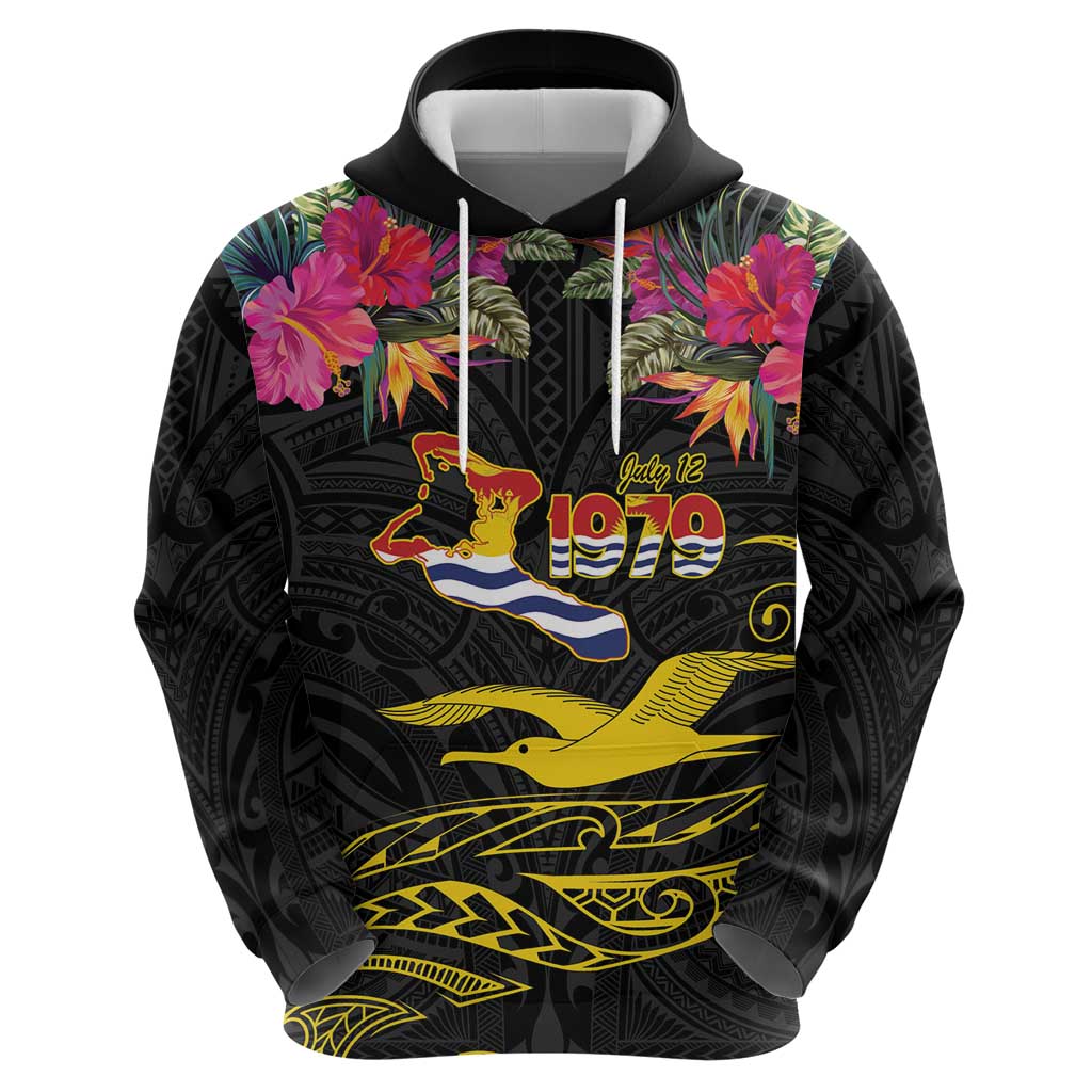 Kiribati Independence Day Personalised Hoodie Gold Frigatebird with Polynesian Pattern