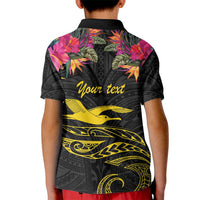 Kiribati Independence Day Personalised Kid Polo Shirt Gold Frigatebird with Polynesian Pattern
