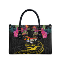 Kiribati Independence Day Personalised Leather Bag Gold Frigatebird with Polynesian Pattern - Polynesian Pride
