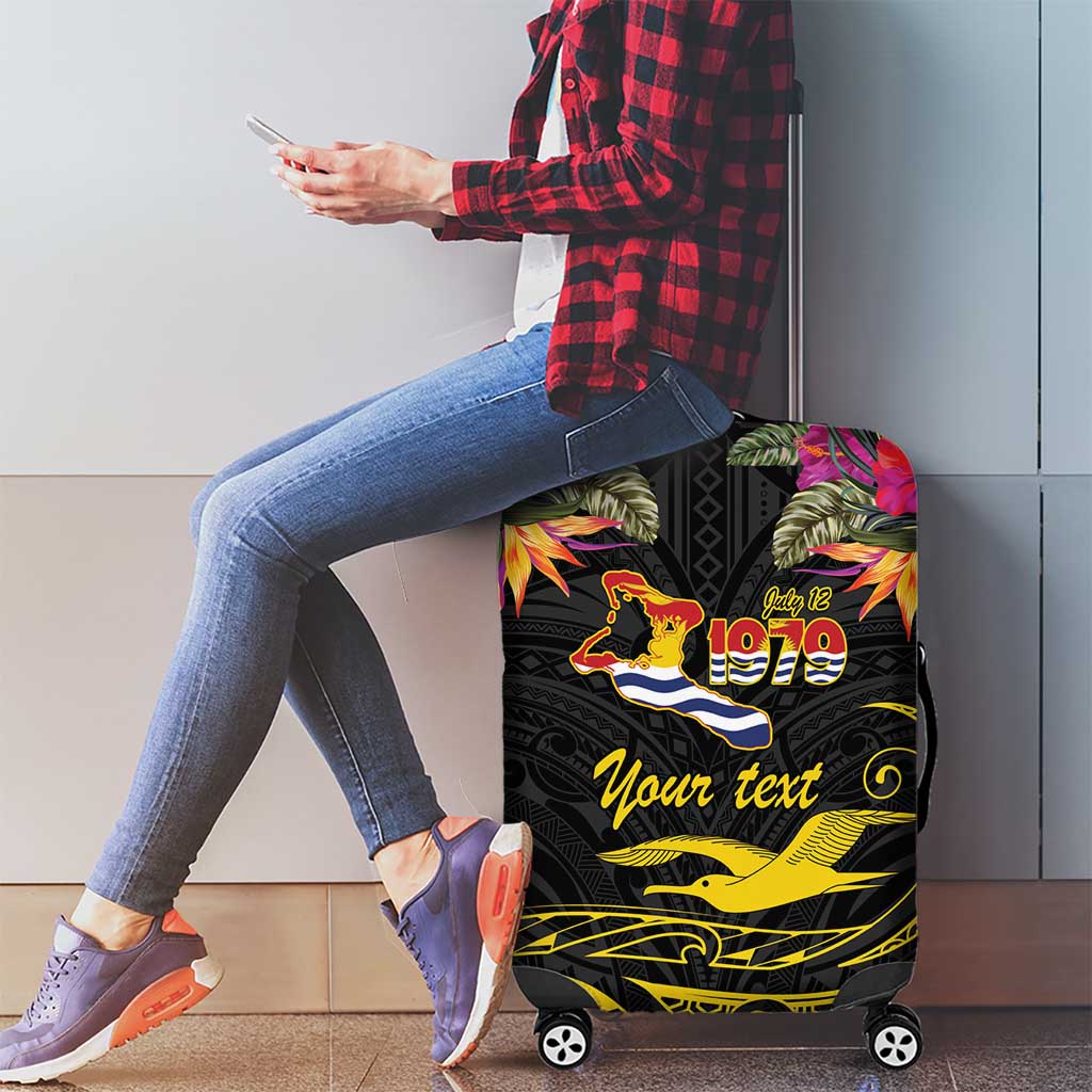 Kiribati Independence Day Personalised Luggage Cover Gold Frigatebird with Polynesian Pattern