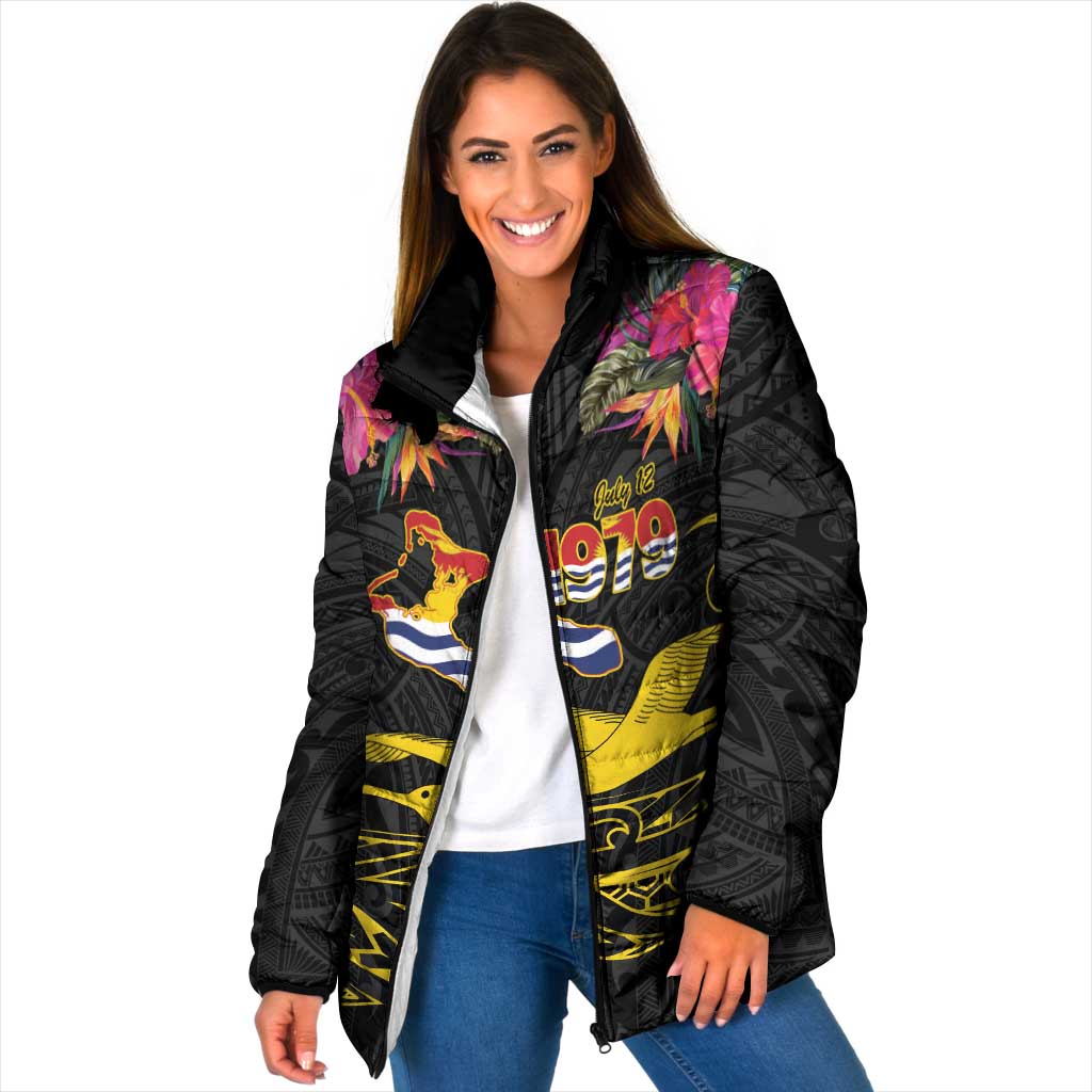 Kiribati Independence Day Personalised Padded Jacket Gold Frigatebird with Polynesian Pattern - Polynesian Pride