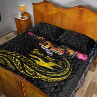 Kiribati Independence Day Personalised Quilt Bed Set Gold Frigatebird with Polynesian Pattern