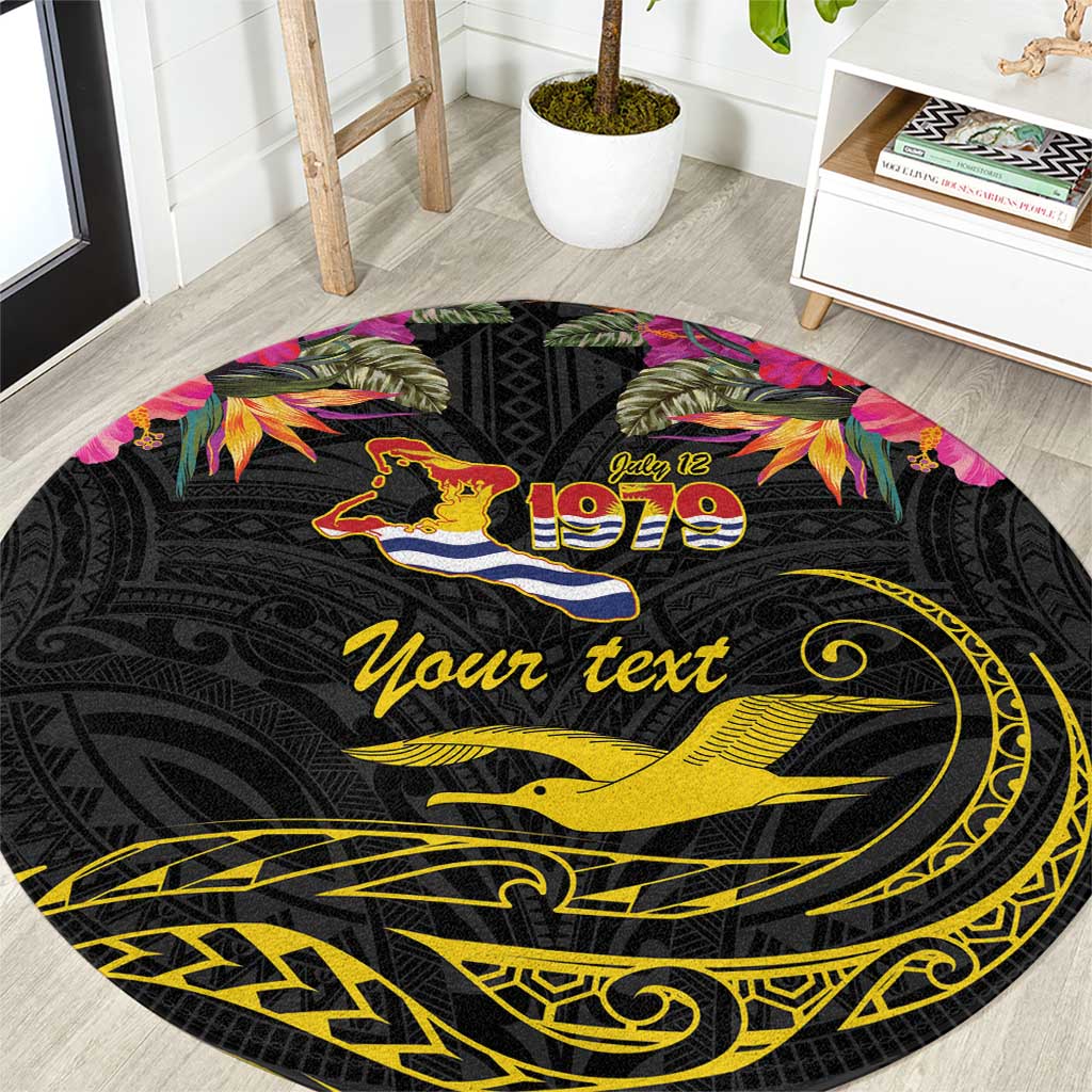 Kiribati Independence Day Personalised Round Carpet Gold Frigatebird with Polynesian Pattern