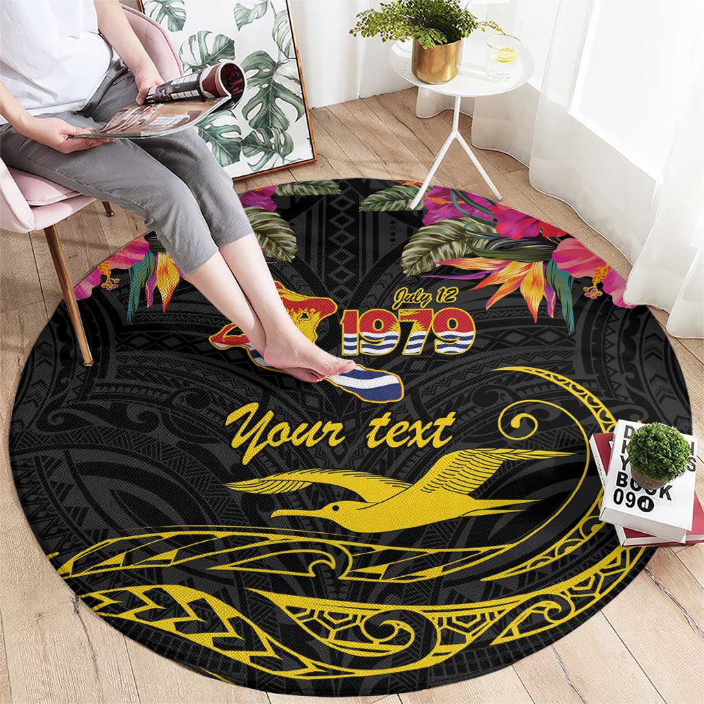 Kiribati Independence Day Personalised Round Carpet Gold Frigatebird with Polynesian Pattern