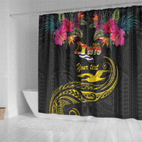 Kiribati Independence Day Personalised Shower Curtain Gold Frigatebird with Polynesian Pattern