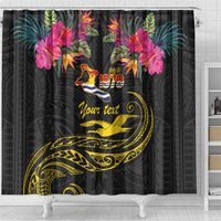 Kiribati Independence Day Personalised Shower Curtain Gold Frigatebird with Polynesian Pattern