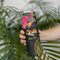 Kiribati Independence Day Personalised Skinny Tumbler Gold Frigatebird with Polynesian Pattern