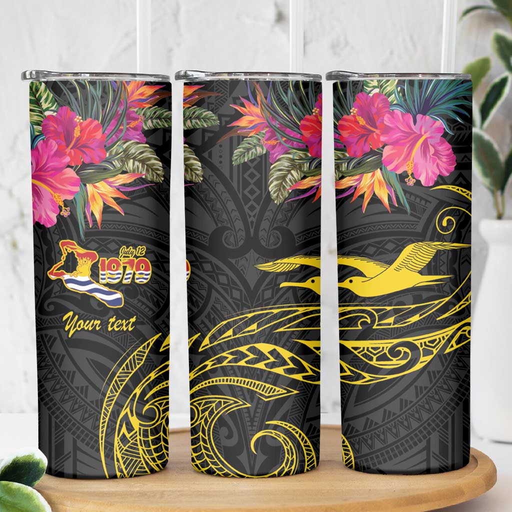 Kiribati Independence Day Personalised Skinny Tumbler Gold Frigatebird with Polynesian Pattern