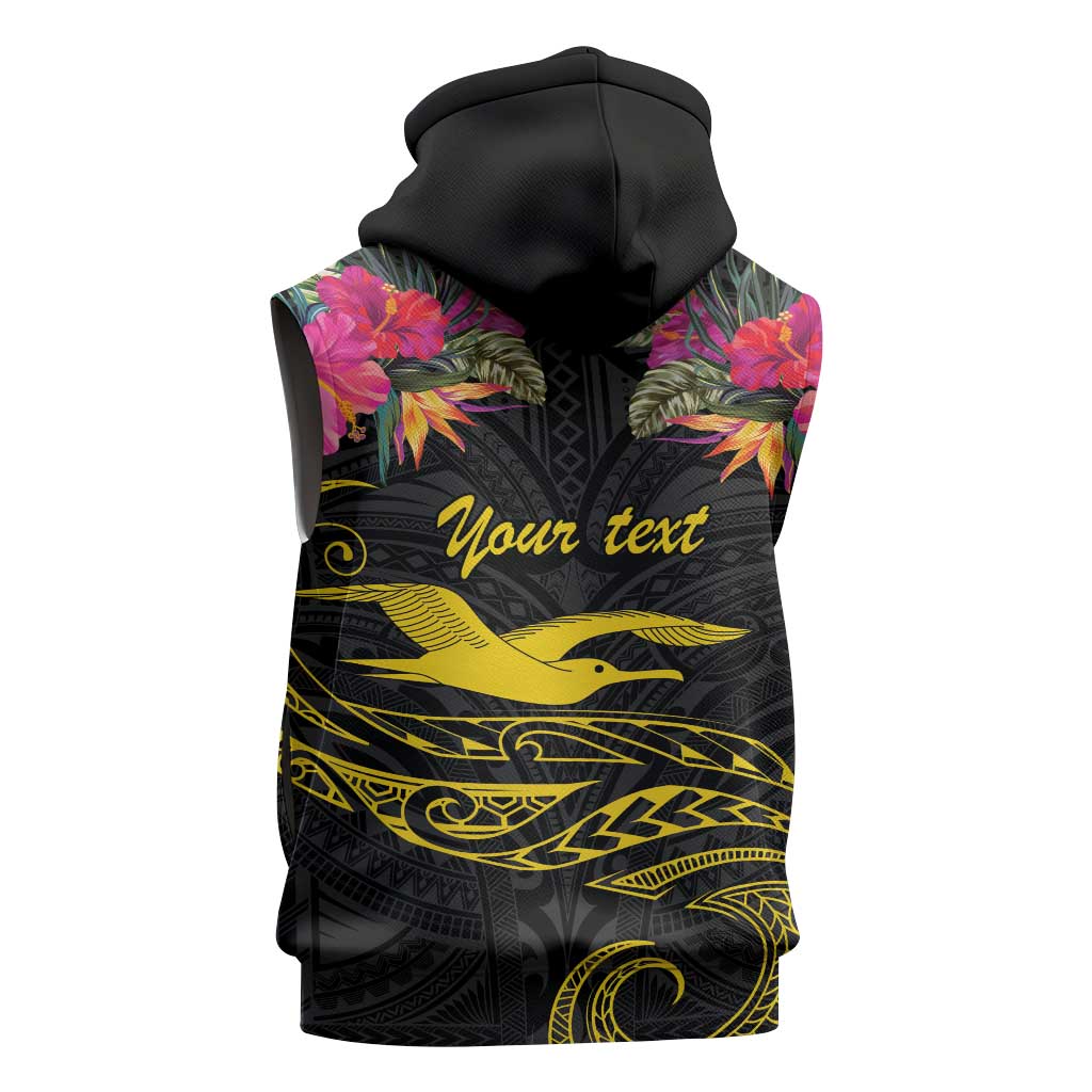 Kiribati Independence Day Personalised Sleeveless Hoodie Gold Frigatebird with Polynesian Pattern - Polynesian Pride