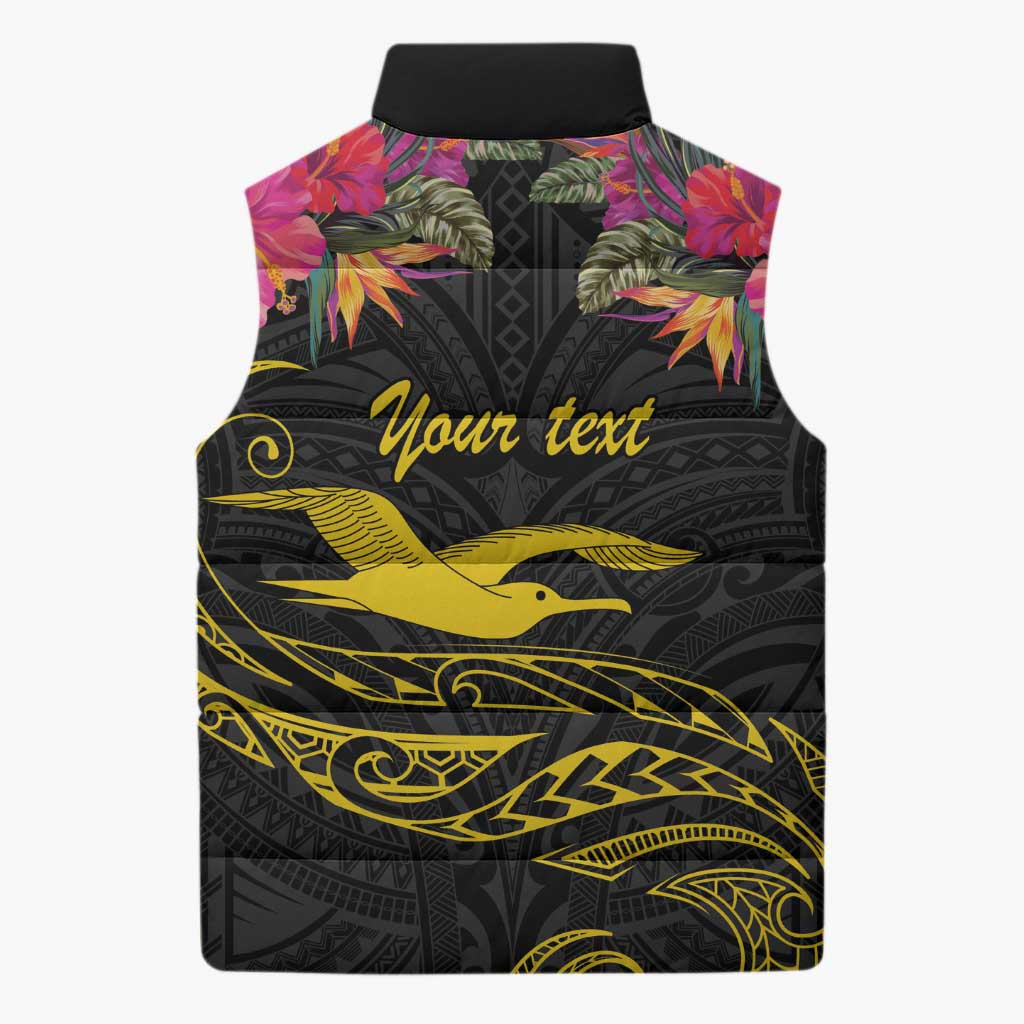 Kiribati Independence Day Personalised Sleeveless Puffer Jacket Gold Frigatebird with Polynesian Pattern - Polynesian Pride