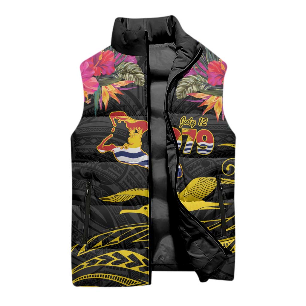 Kiribati Independence Day Personalised Sleeveless Puffer Jacket Gold Frigatebird with Polynesian Pattern - Polynesian Pride