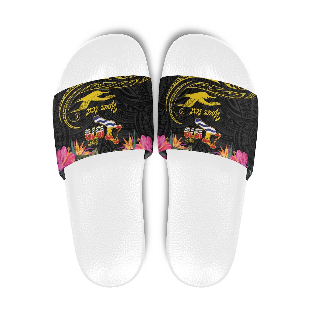 Kiribati Independence Day Personalised Slide Sandals Gold Frigatebird with Polynesian Pattern - Polynesian Pride
