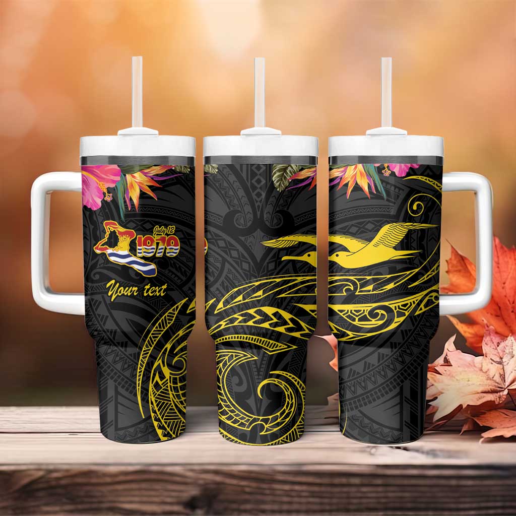 Kiribati Independence Day Personalised Tumbler With Handle Gold Frigatebird with Polynesian Pattern