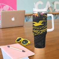 Kiribati Independence Day Personalised Tumbler With Handle Gold Frigatebird with Polynesian Pattern