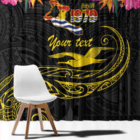 Kiribati Independence Day Personalised Window Curtain Gold Frigatebird with Polynesian Pattern
