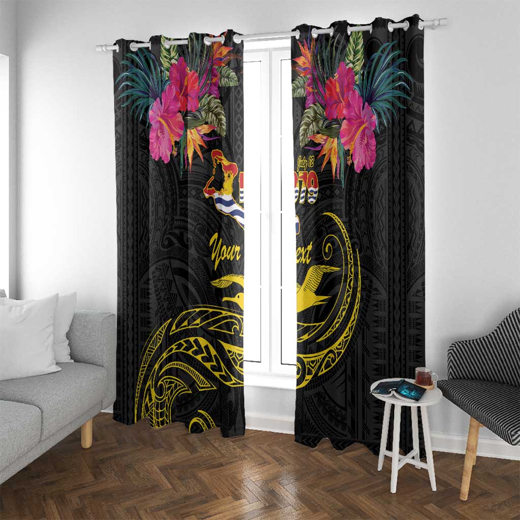 Kiribati Independence Day Personalised Window Curtain Gold Frigatebird with Polynesian Pattern