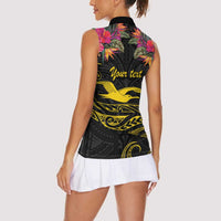 Kiribati Independence Day Personalised Women Sleeveless Polo Shirt Gold Frigatebird with Polynesian Pattern