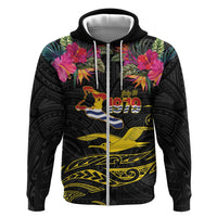 Kiribati Independence Day Personalised Zip Hoodie Gold Frigatebird with Polynesian Pattern