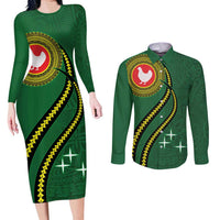 Manua Islands Polynesian Style Couples Matching Long Sleeve Bodycon Dress and Long Sleeve Button Shirt