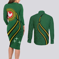 Manua Islands Polynesian Style Couples Matching Long Sleeve Bodycon Dress and Long Sleeve Button Shirt