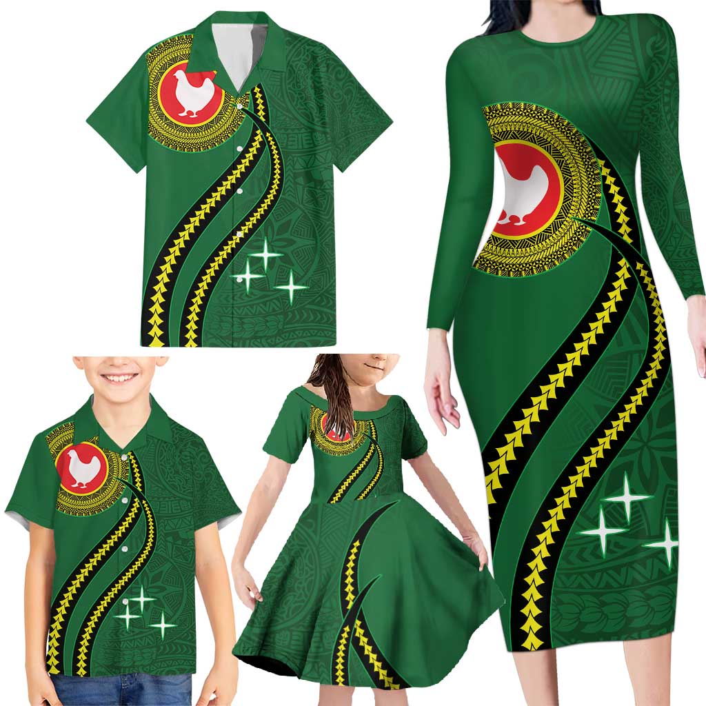 Manua Islands Polynesian Style Family Matching Long Sleeve Bodycon Dress and Hawaiian Shirt