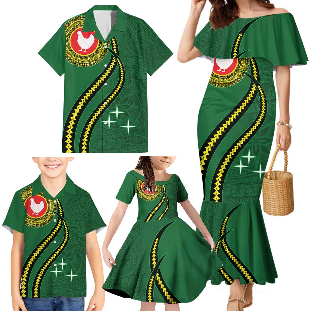 Manua Islands Polynesian Style Family Matching Mermaid Dress and Hawaiian Shirt