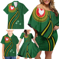 Manua Islands Polynesian Style Family Matching Off Shoulder Short Dress and Hawaiian Shirt