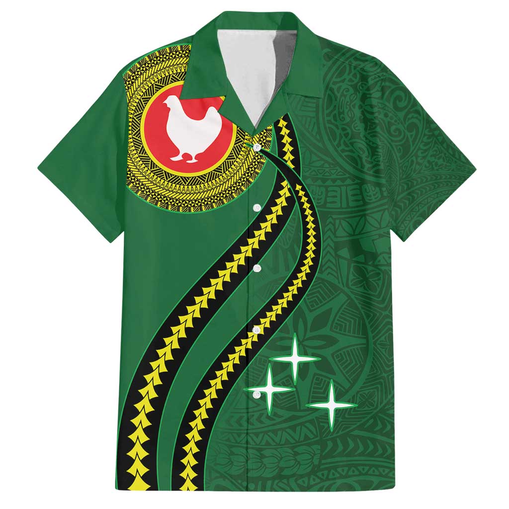 Manua Islands Polynesian Style Family Matching Puletasi and Hawaiian Shirt LT9 Dad's Shirt - Short Sleeve Green - Polynesian Pride