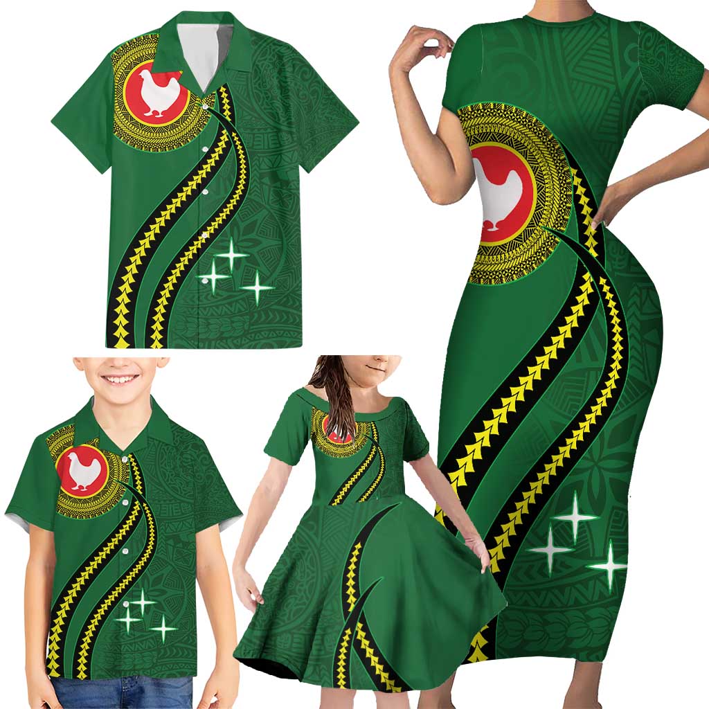 Manua Islands Polynesian Style Family Matching Short Sleeve Bodycon Dress and Hawaiian Shirt