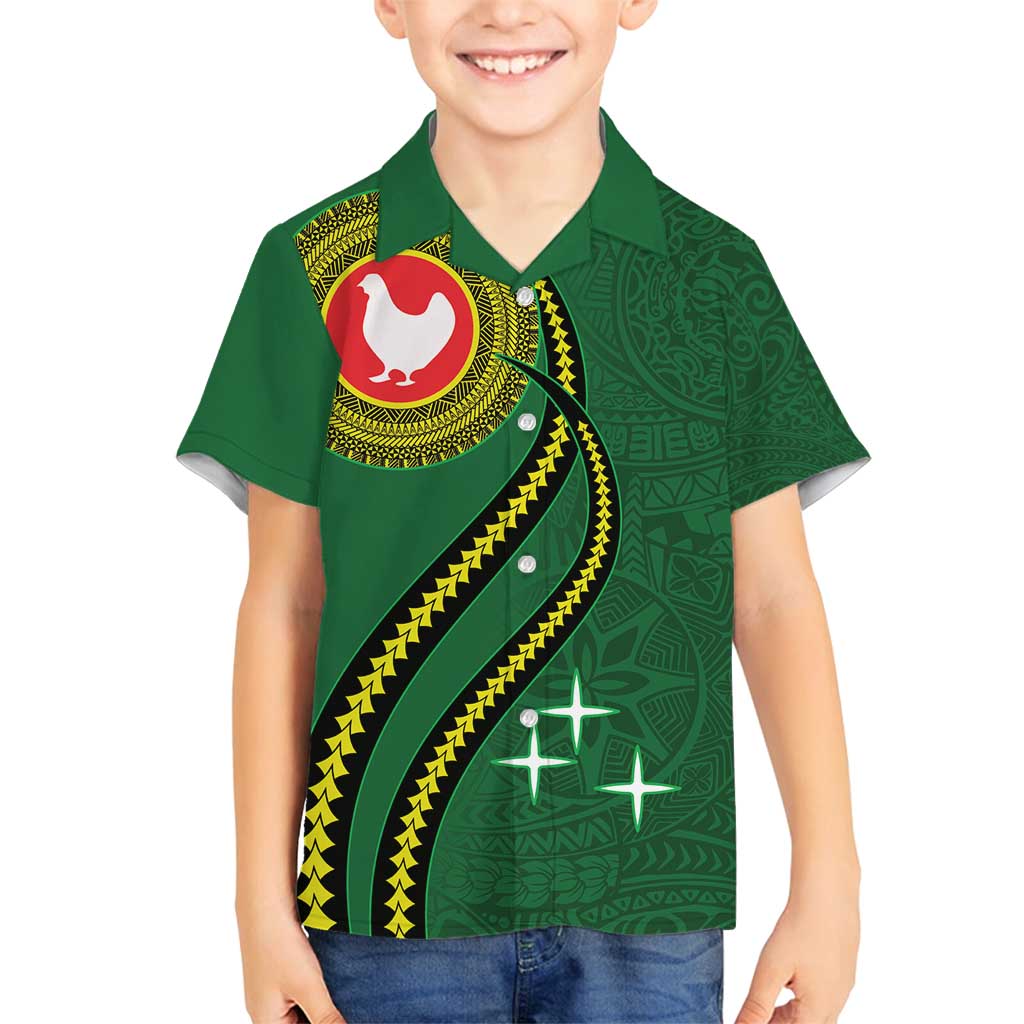 Manua Islands Polynesian Style Family Matching Summer Maxi Dress and Hawaiian Shirt LT9 Son's Shirt Green - Polynesian Pride