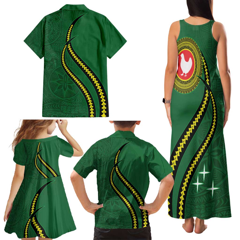 Manua Islands Polynesian Style Family Matching Tank Maxi Dress and Hawaiian Shirt