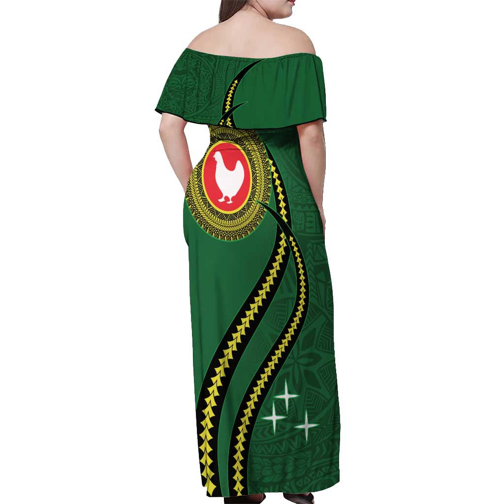 Manua Islands Polynesian Style Off Shoulder Maxi Dress
