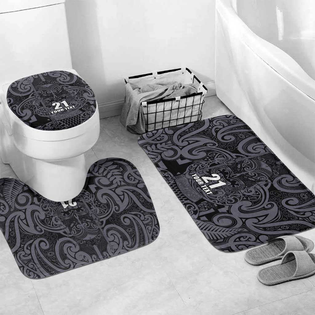 Custom New Zealand Taiaha Maori Bathroom Set Minimalist Silver Fern All Black - Polynesian Pride