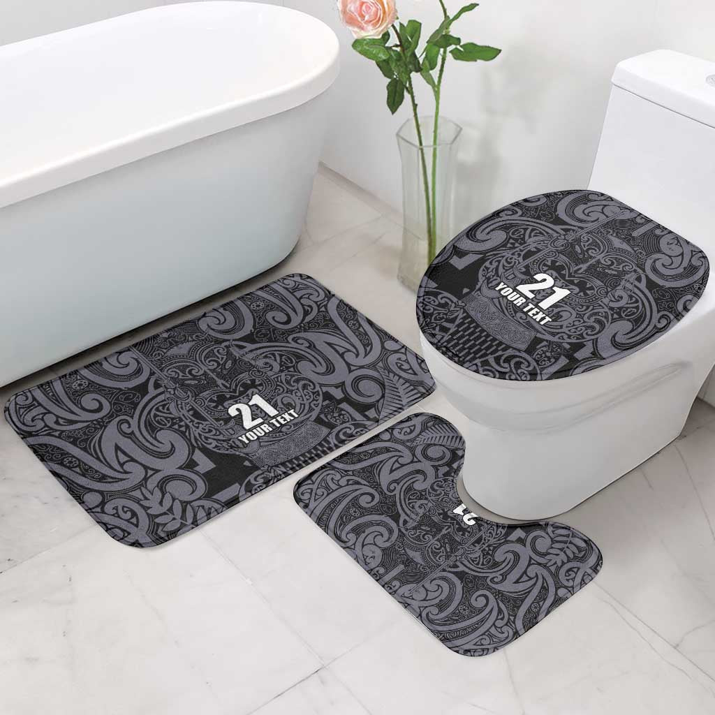 Custom New Zealand Taiaha Maori Bathroom Set Minimalist Silver Fern All Black - Polynesian Pride