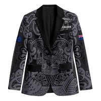 Custom New Zealand Taiaha Maori Blazer Minimalist Silver Fern All Black - Polynesian Pride
