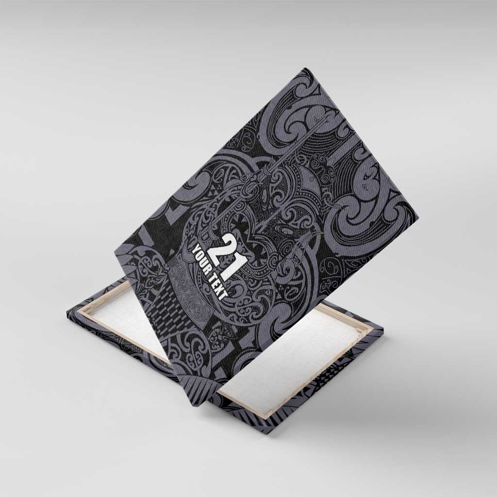 Custom New Zealand Taiaha Maori Canvas Wall Art Minimalist Silver Fern All Black - Polynesian Pride