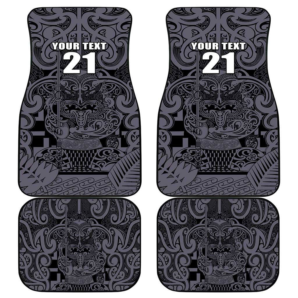 Custom New Zealand Taiaha Maori Car Mats Minimalist Silver Fern All Black - Polynesian Pride