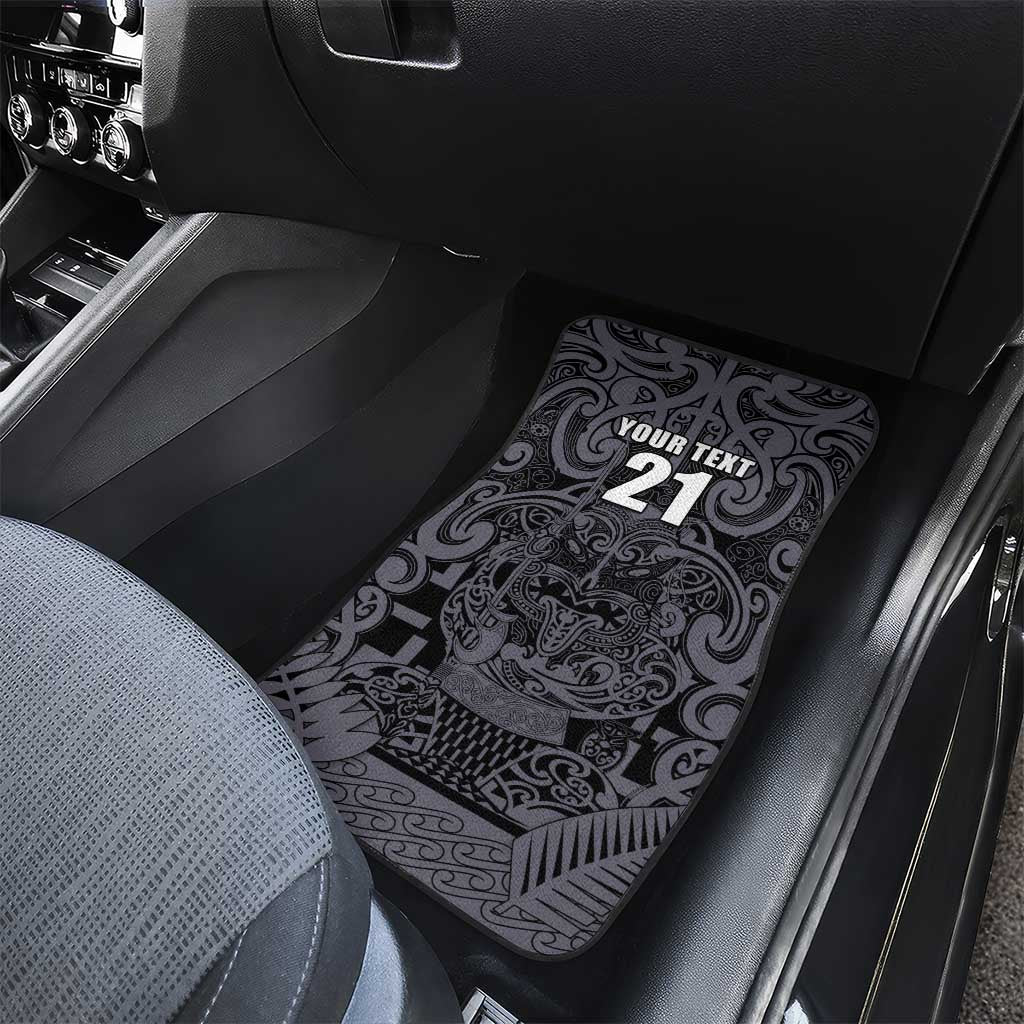 Custom New Zealand Taiaha Maori Car Mats Minimalist Silver Fern All Black - Polynesian Pride