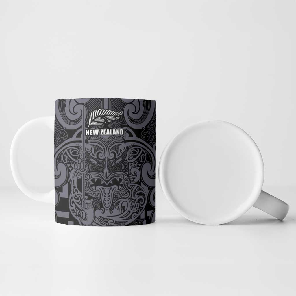 Custom New Zealand Taiaha Maori Ceramic Mug Minimalist Silver Fern All Black - Polynesian Pride