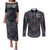 Custom New Zealand Taiaha Maori Couples Matching Puletasi and Long Sleeve Button Shirt Minimalist Silver Fern All Black - Polynesian Pride