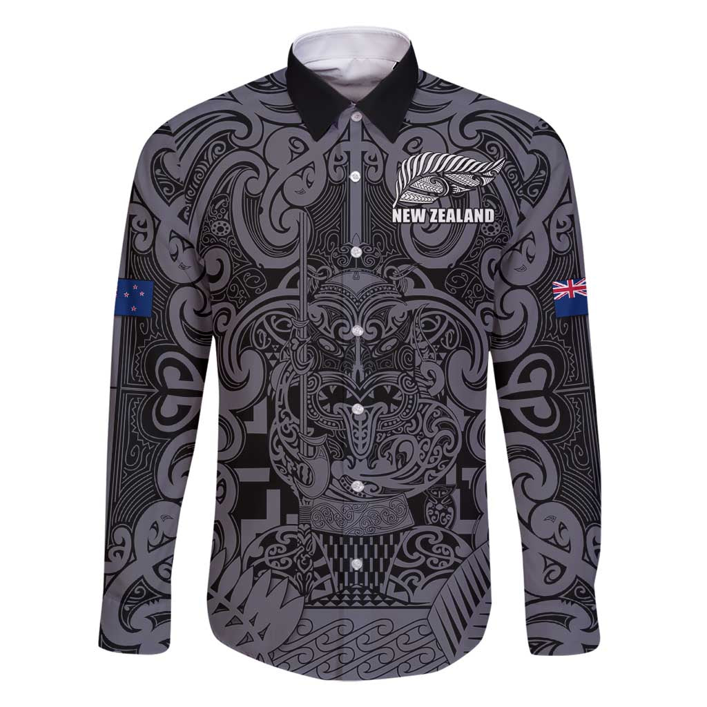 Custom New Zealand Taiaha Maori Family Matching Off Shoulder Maxi Dress and Hawaiian Shirt Minimalist Silver Fern All Black - Polynesian Pride