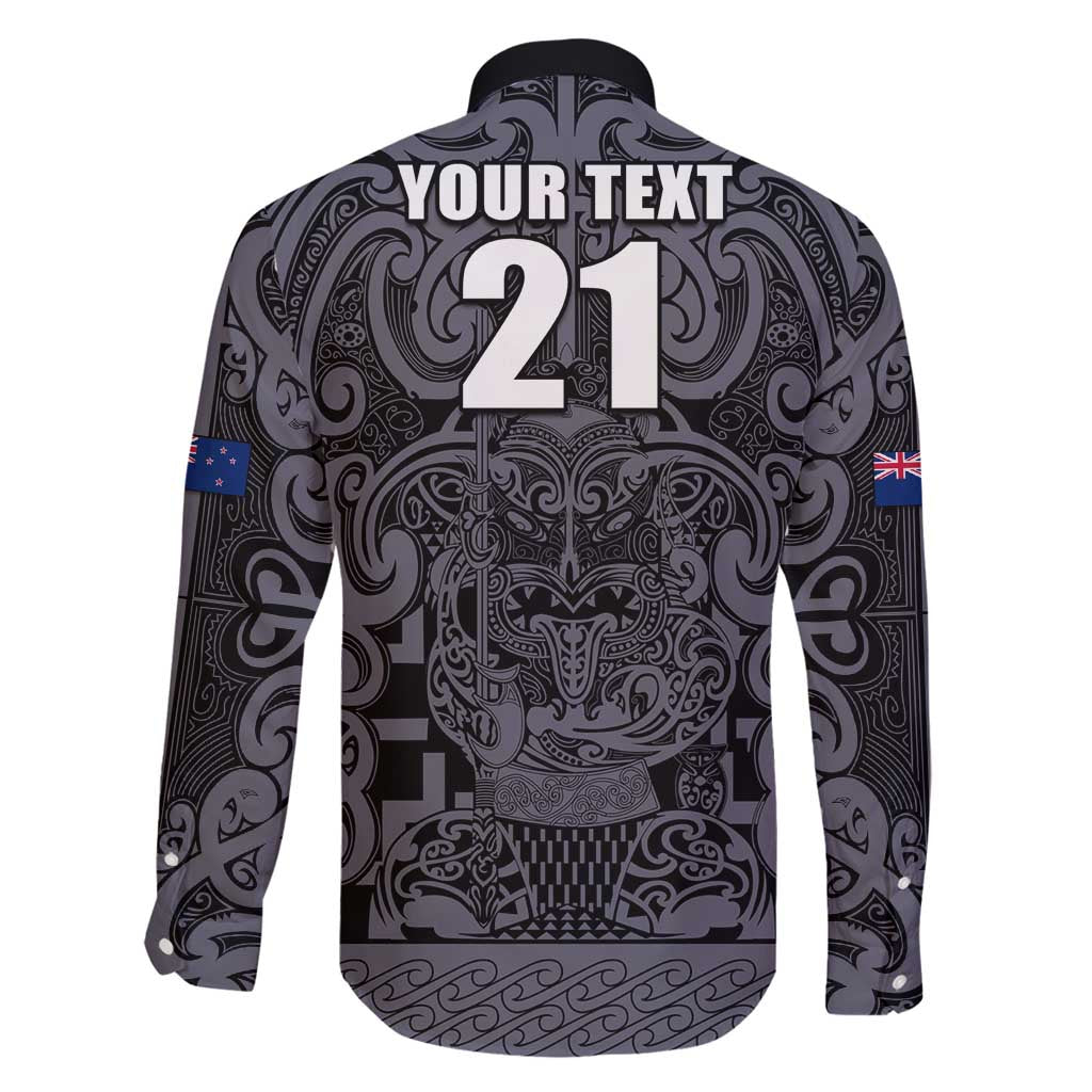 Custom New Zealand Taiaha Maori Family Matching Off Shoulder Maxi Dress and Hawaiian Shirt Minimalist Silver Fern All Black - Polynesian Pride